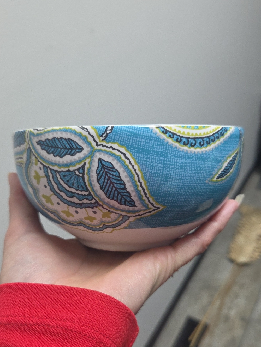 222 Fifth Blue Paisley Ceramic Bowl with Green and Cream Accents